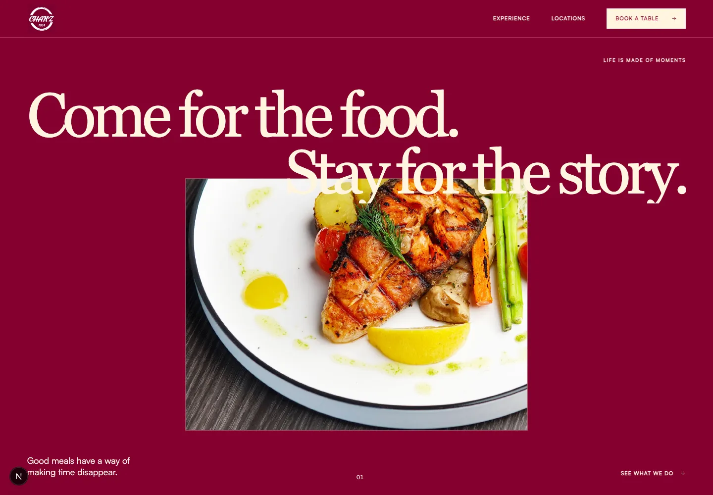 Chak'z 1964 website homepage with a warm food-led hospitality message